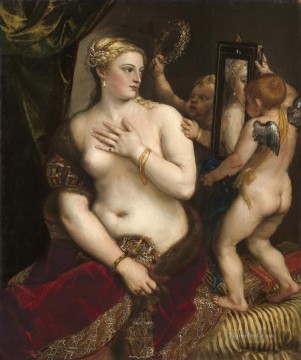 ティツィアーノ Painting - 鏡の前のヴィーナス 1553 ヌード ティツィアーノ・ティツィアーノ
